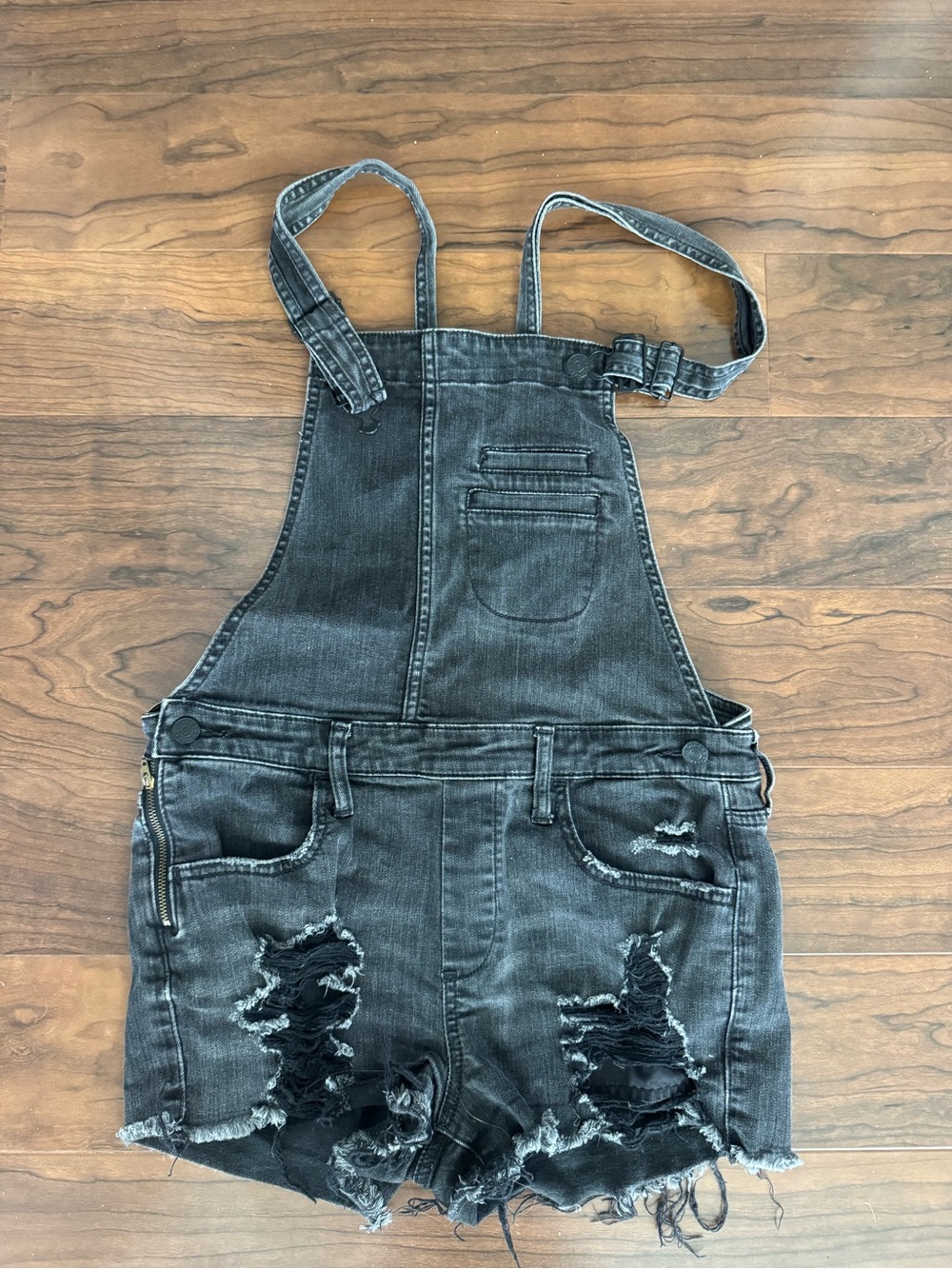 Express Black Denim Short Overalls